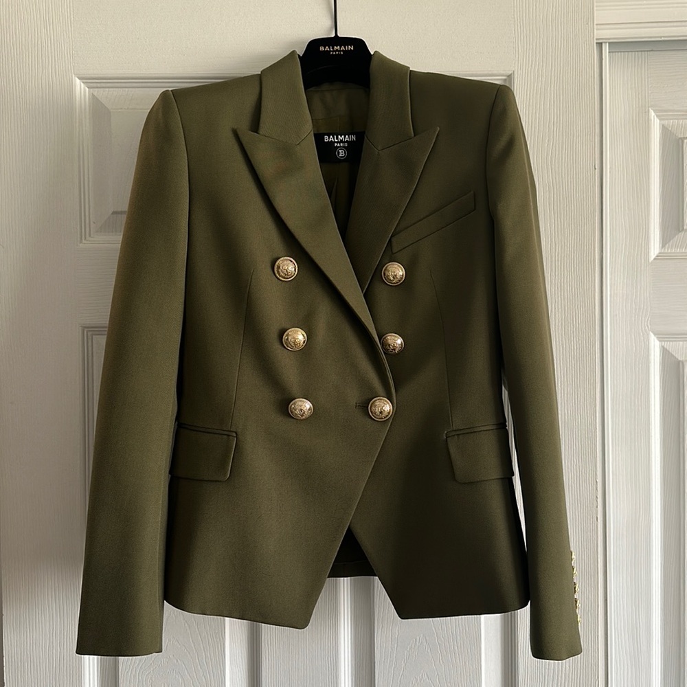 Balmain double breasted blazer, olive green